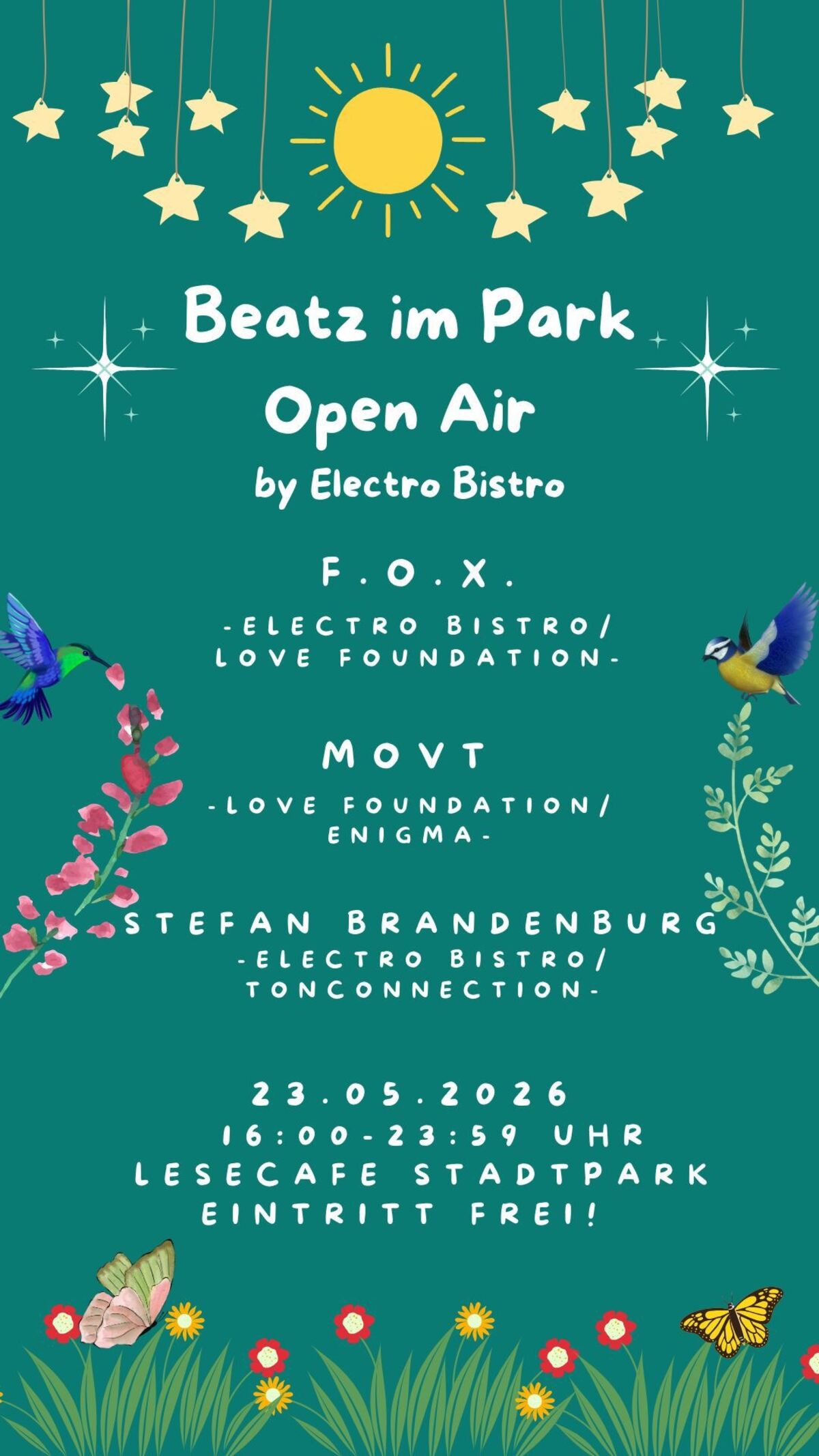 Flyer for Beatz im Park Open Air on 23 May 2026 at Lesecafé Stadtpark